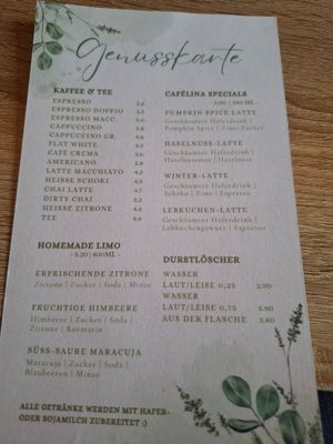 Getränkekarte (Stand Dezember 24) at Cafelina in Freising
