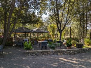 Outside seating area at Trattoria Is Zuddas in Santadi
