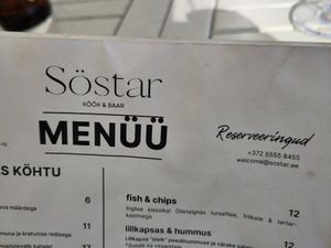Menu at Söstar Köök & Baar in Kuressaare