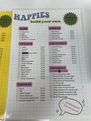 Build your own bowl menu   at Happies in Grimsby