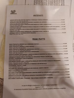 Menu at La Lanterna in Verona