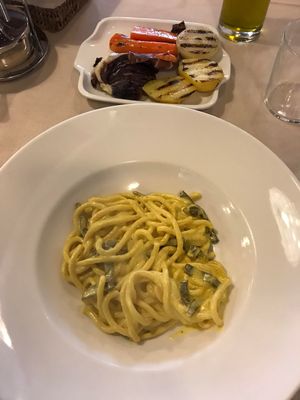 spaghetti and grilled veggies at La Lanterna in Verona