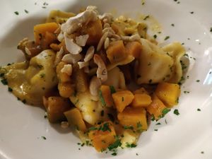 Celery filled pasta with pumpkin sauce at La Lanterna in Verona