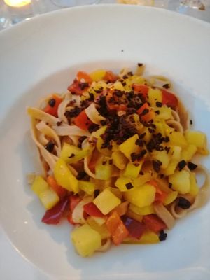 Tagliatelle di farro peperoni cacao at La Lanterna in Verona