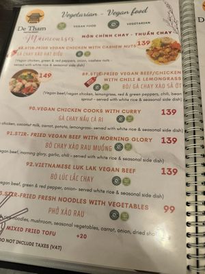 Menu  at De Tham Restaurant in Ho Chi Minh City