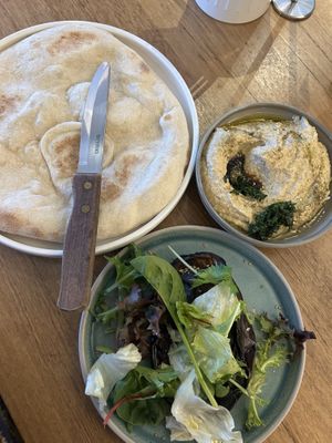 Vegan hummus and pita and salad  at The Colourpatch  in Augusta