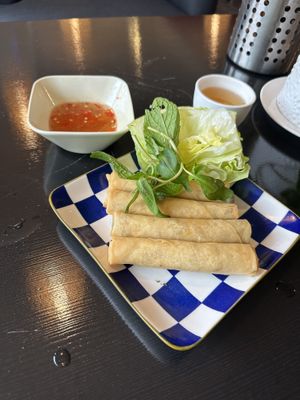 Yam and soy mock meat spring rolls  at Vegan Heaven in Fitzroy