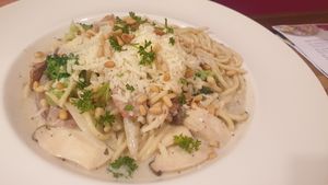 Carbonara pasta at Vegan Heaven in Fitzroy