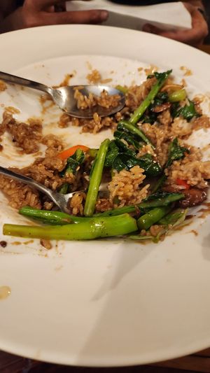 Bbq fried rice in claypot (on a plate) at Vegan Heaven in Fitzroy