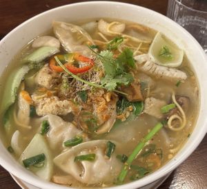 Dumpling char-siu noodle soup.  Delicious and such a big serve.  at Vegan Heaven in Fitzroy