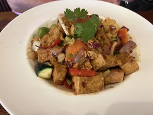 Chilli Tofu stir fry  at Vegan Heaven in Fitzroy