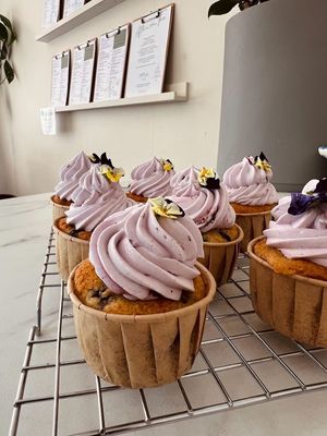 Blueberry and lemon cupcake, gluten free of course. at VERDE in Malmo