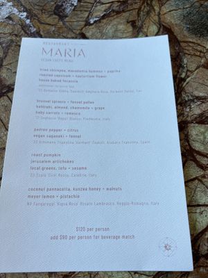 Menu  at Maria in Hobart