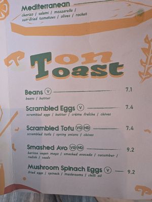 Toast menu at OQO - Your Coffee Nook in Edinburgh