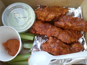 Seitan Buffalo Wing Platter with horseradish ranch dip & celery sticks at Green Medley in Moorestown