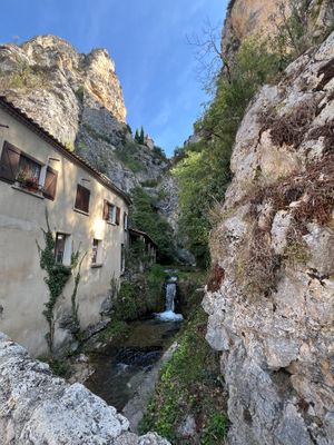 View from seat at La Cascade in Moustiers-sainte-marie