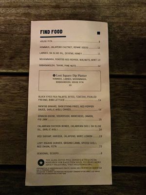 Menu  at The Lost Square in Savannah
