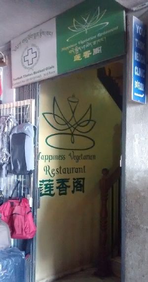 entrance stairs at Happiness Vegetarian in Kathmandu