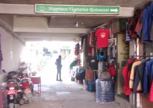 alley to entrance at Happiness Vegetarian in Kathmandu