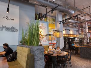 Interior of the restaurant at Saravana Bhavan in Frankfurt