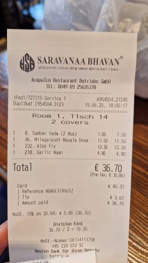  at Saravana Bhavan in Frankfurt