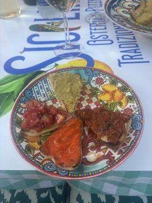 Mixed bruschetta all vegan   at Siciliano Taormina Osteria Pizzeria in Taormina