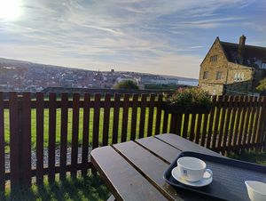 View across the harbour at YHA Whitby Abbey Café  in Whitby