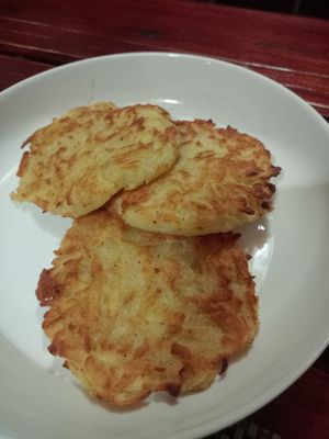 Potato pancakes at Nebesa Guest House in Chimgan