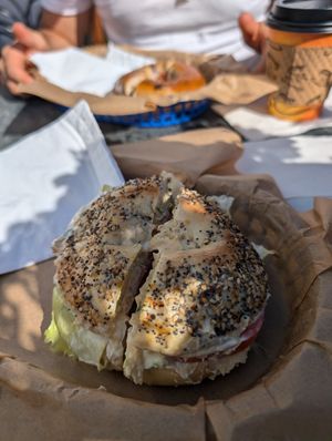 Everything Bagel Veggie with Hummus at hellosunshine! Bagel Bistro in Lake George