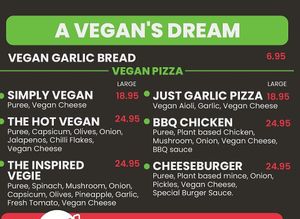 Vegan menu at Dante's Pizza in Drouin
