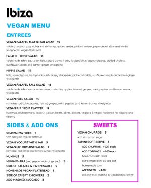 Separate vegan menu  at Ibiza in Santa Cruz