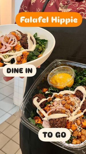 One falafel hippie salad for here and one to go.  at Ibiza in Santa Cruz