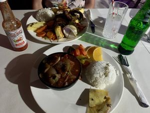 Veggie creole and veggie kebab, both very tasty    at Reina's in Caye Caulker