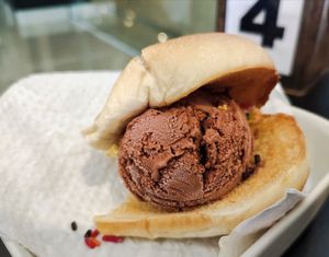 Ice cream bread, half eaten at Four Seasons Vegetarian in Kuching