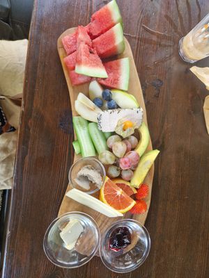 The vegan breakfast plate. Expensive but worth it for the vegan cheese and variety of fruits. Most produce grown themselves and organic. at Roots & Soul Café  in Accra