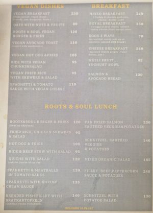 Latest menu Jan 2025 at Roots & Soul Café  in Accra