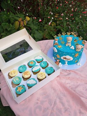 Matching cupcakes and birthday cake - 1st birthday  at Vegan Cakes By Angel - No Storefront in Herne Bay