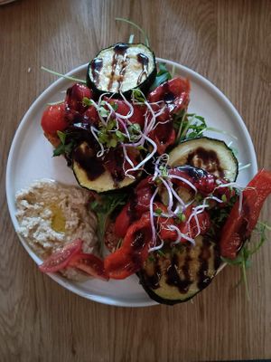 Potato bread with grilled vegetables. at Café Anoa in Ulm
