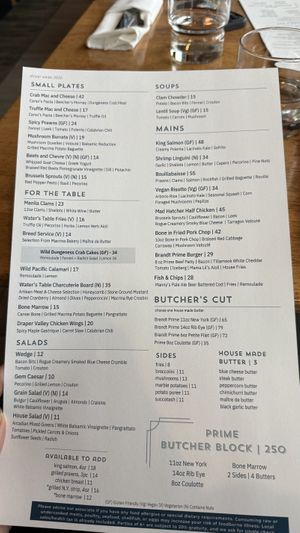 Menú  at Water's Table in Renton