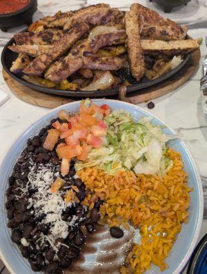 Vegan Chicken Fajitas. Choice of corn or flour tortillas. Only gave 3 tortillas for such a large amount of food. at Casa Mexico in Orlando