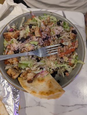 Vegan Chicken Rice Bowl. Came with two pieces of a quesadilla. at Casa Mexico in Orlando