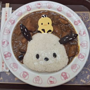 The vegetables curry, plant based, looks like pochacco at Character Food Court in Tokyo