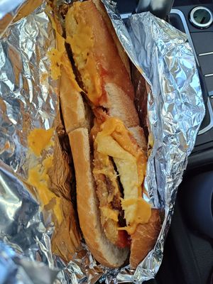 Vegan po boy with all vegan eggs, sausage and cheese. at Comfortland in Astoria