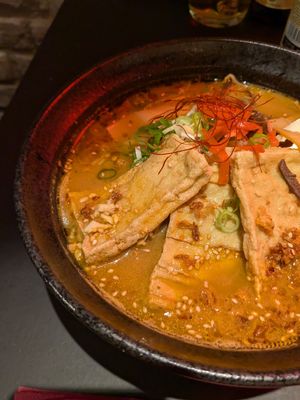 Vegan ramen w fried tofu at Ichisin Ramen in Amsterdam