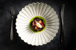 beetroot tartar with vegan crème fraiche at Elements in Bearsden