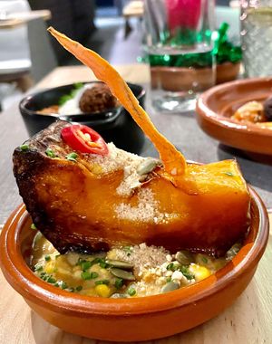 Cazuela de calabaza asada con humita. #Veganuary at MEZZE in Granada