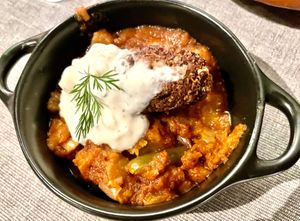 Kofta de soja con sakshuka de berenjena. #Veganuary at MEZZE in Granada