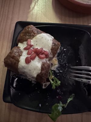 Koftë , KFC & Shiitakes cream with croutons   at MEZZE in Granada