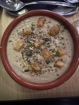 Shiitake cream with croutons  at MEZZE in Granada