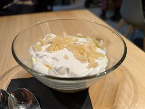 Lemon cream dessert at MEZZE in Granada